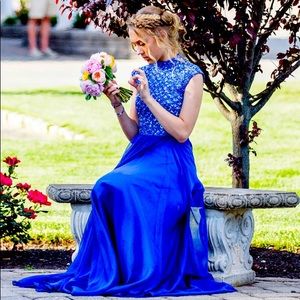 Blue beaded dress, Prom/Hoco/Bridesmaid, Long high neck